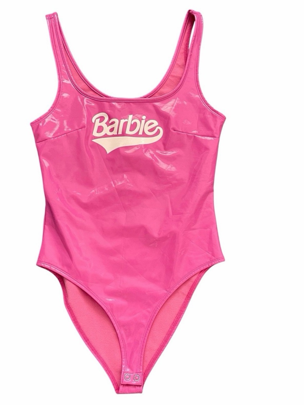 hot pink Forever 21 Barbie bodysuit made of a shiny vinyl material Size Large - Picture 3 of 5